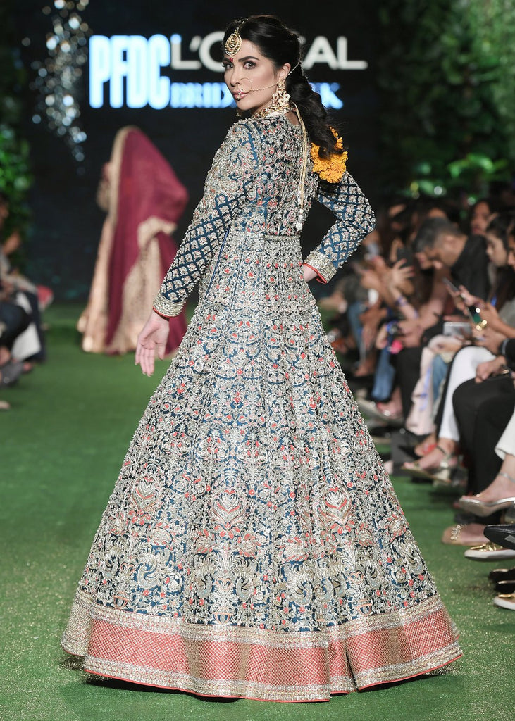 Maroon Net Heavily Embroidered Pakistani Gown Style Party Dress