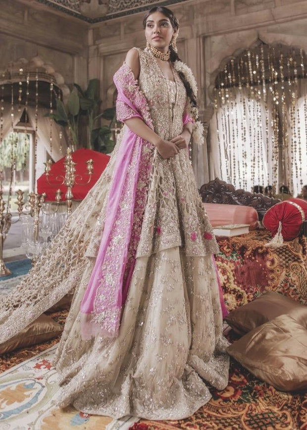 Elegant Pakistani Gold Bridal Lehnga for Wedding  Overall Look