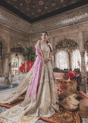 Elegant Pakistani Gold Bridal Lehnga for Wedding 