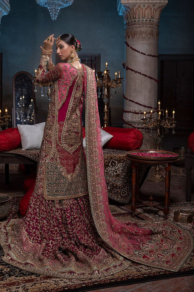 Pink Zari Embroidered Bridal Lehenga Choli In Velvet 2595LG05