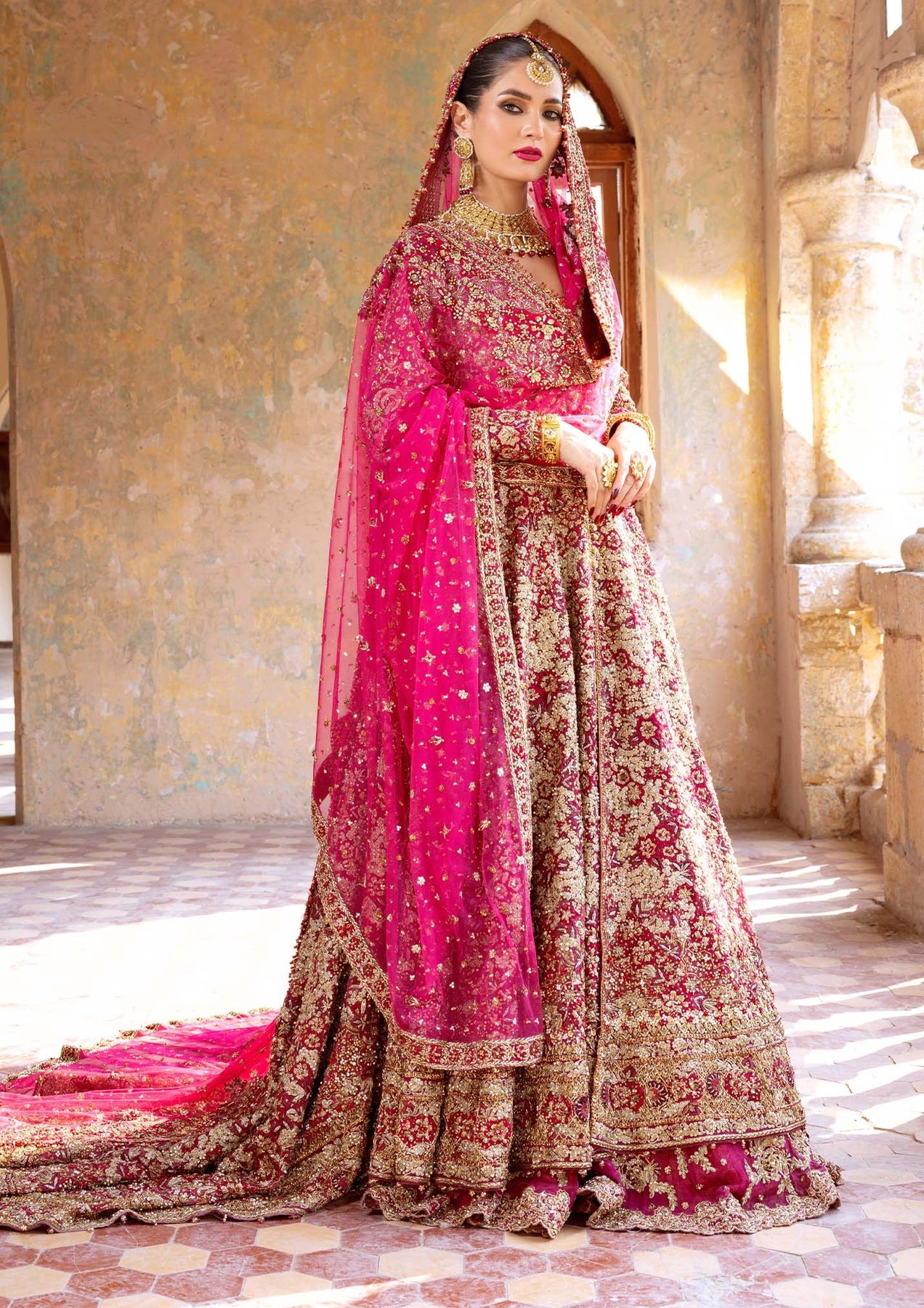 Embellished Lehenga Gown Dupatta Pakistani Bridal Dress – Nameera by Farooq