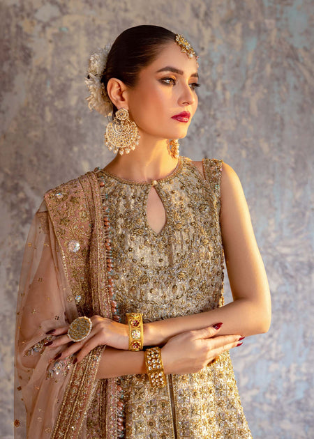 Embellished Pakistani Bridal Gown with Lehenga Dupatta – Nameera by Farooq