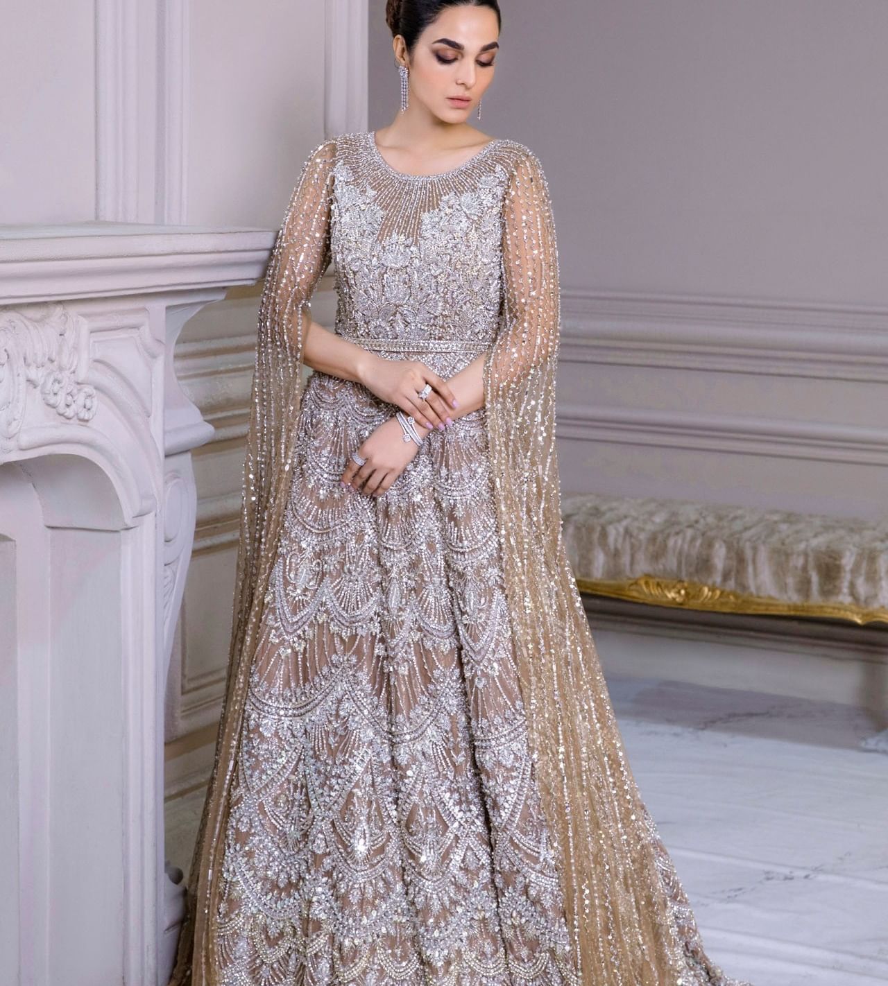 Embellished Pakistani Bridal Maxi Dress For Wedding Nameera By Farooq 4234