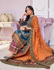 Embellished Pakistani Orange Blue Kameez Salwar Suit 2023