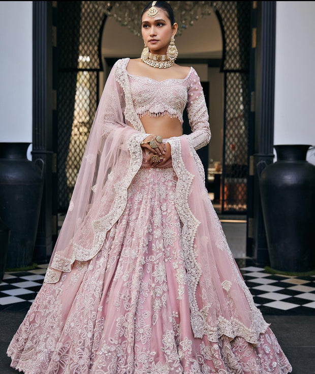 Embellished Pink Lehenga Choli Dupatta Bridal Wear