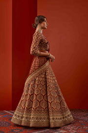 Embellished Red Bridal Lehenga in Jamawar 