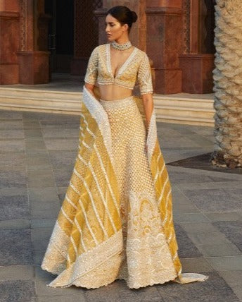 Embellished Yellow Grey Lehenga Choli for Bridal Wear