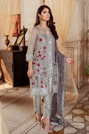 Pakistani fully embellished chiffon dress in elegant grey color