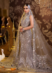 Latest Pakistani Embroidered online bridal Dress in beige grey color # B3471