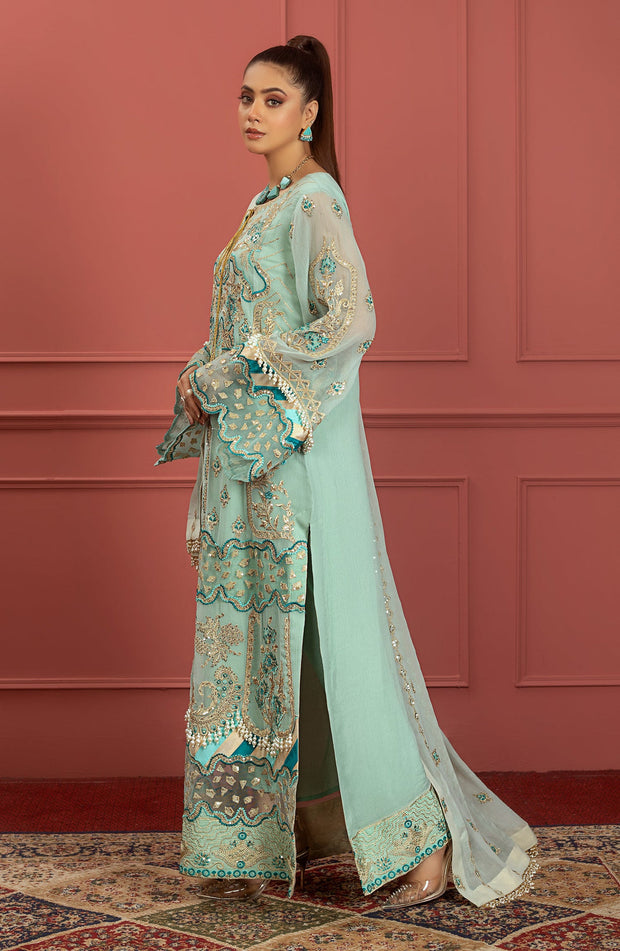 Embroidered Aqua Kameez Salwar 