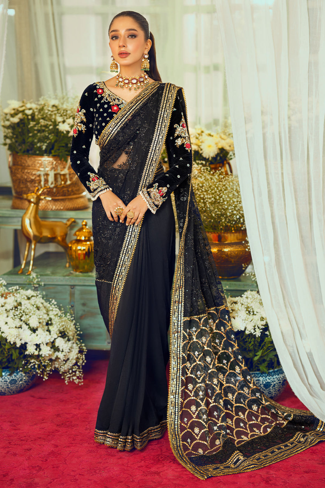 Desinger indian Pakistani cheapest saree with velvet blouse or sari