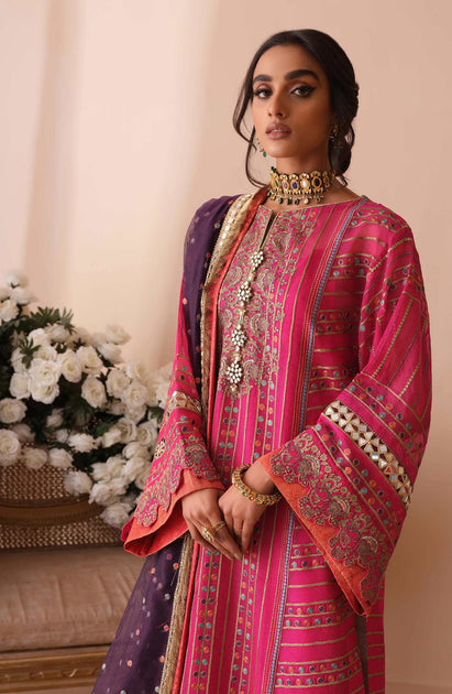 Embroidered Cotton Kameez and Jamawar Trouser Dress Online – Nameera by ...