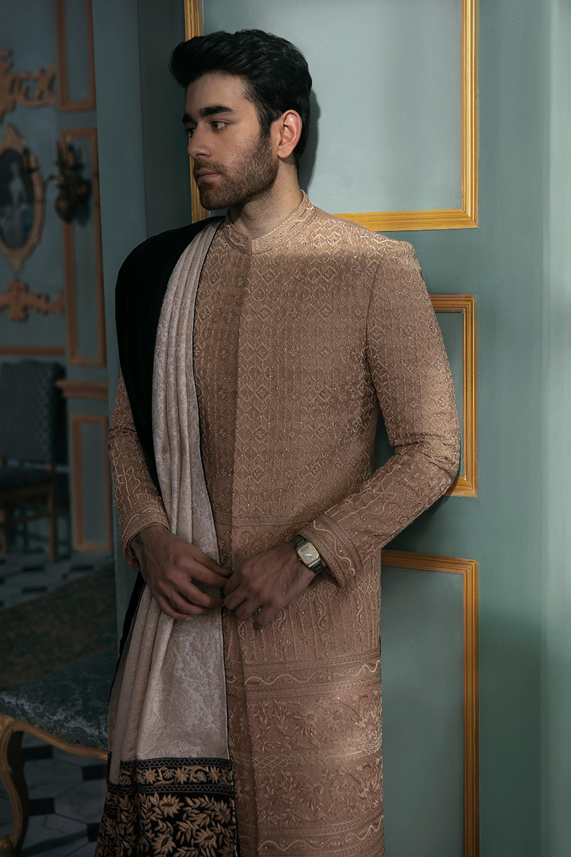 Buy Embroidered Beige Groom Sherwani Raw Silk Fabric in Florida ...