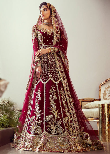 Embroidered Maroon Bridal Lehnga for Wedding – Nameera by Farooq