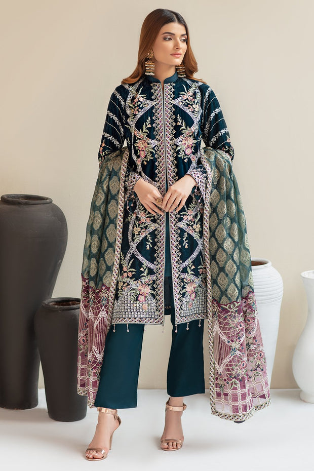 Embroidered Pakistani Dress in Bottle Green Shade Latest