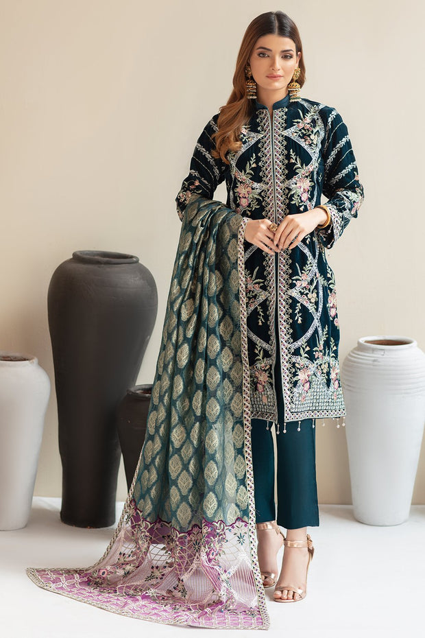 Embroidered Pakistani Dress in Bottle Green Shade