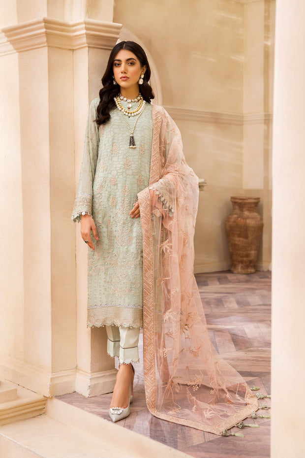 Embroidered Pakistani Dress in Light Mint Shade