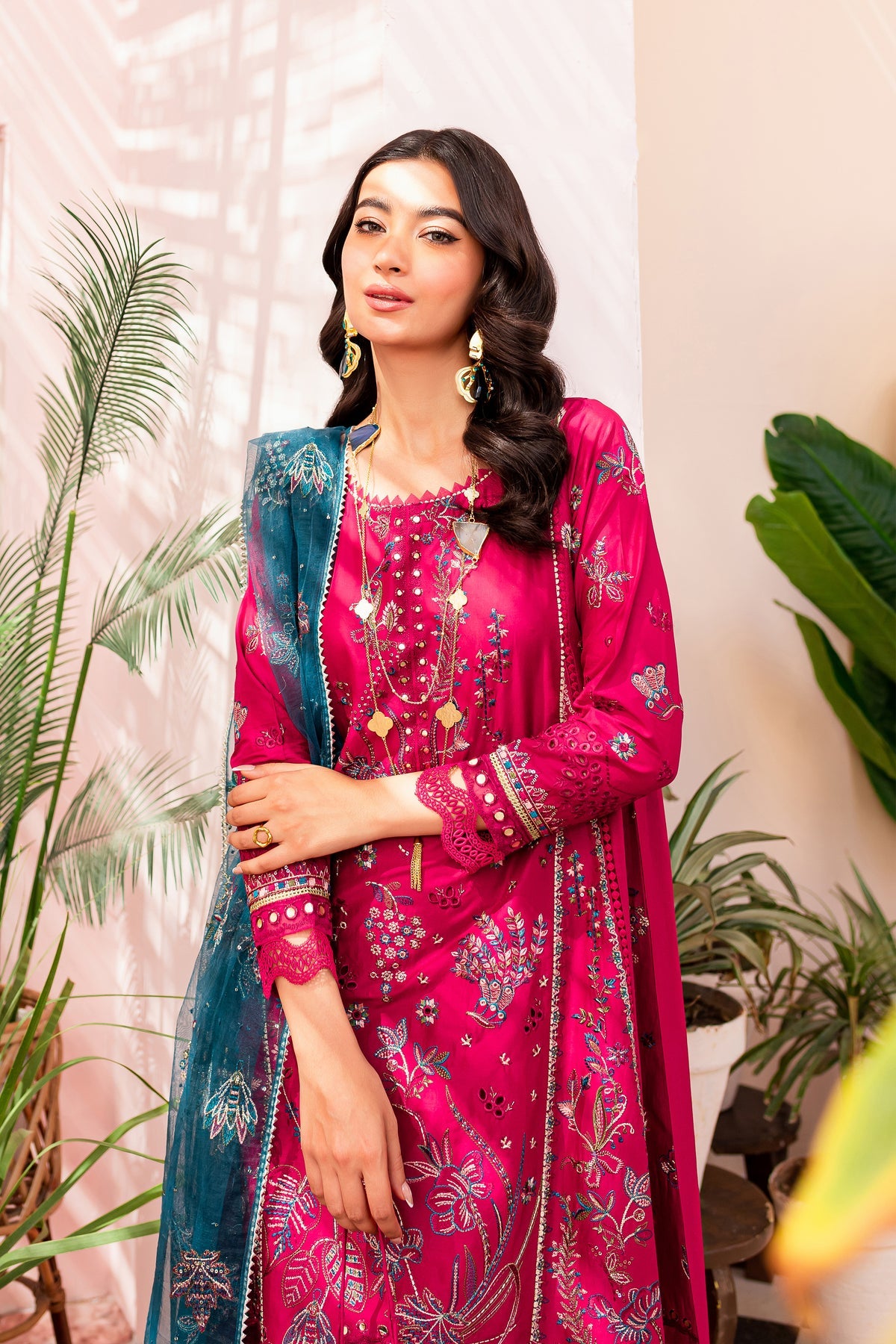 Embroidered Pakistani Eid Dress in Kameez Trouser Style – Nameera by Farooq