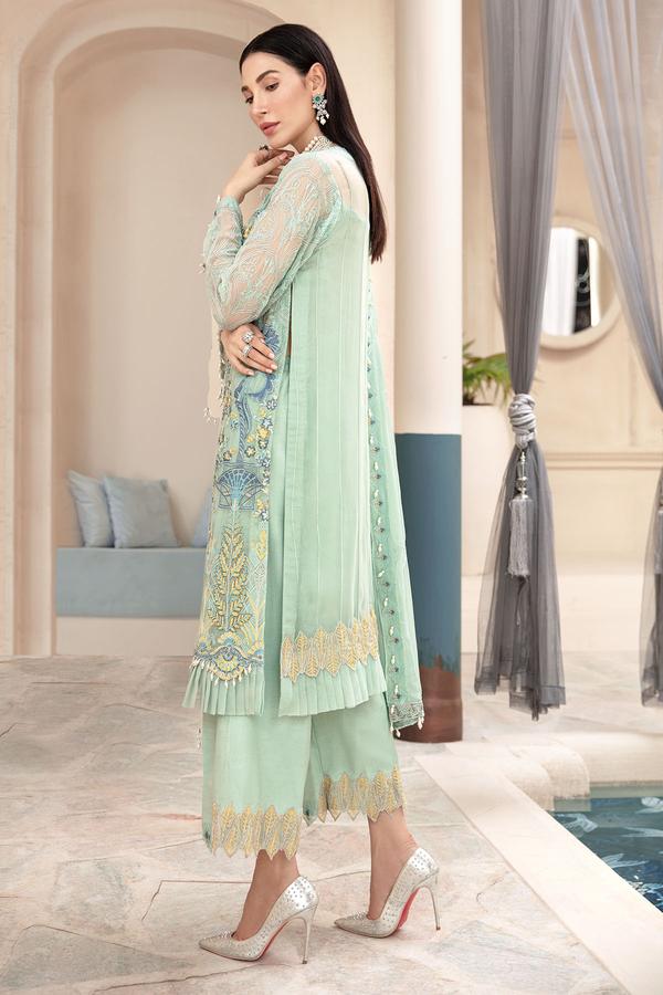 Embroidered Party Suit in Turquoise Color #Y6094