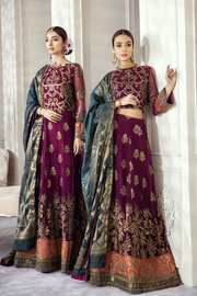 Embroidered Chiffon Lehnga Choli in Purple and Sea Green Color Models Look