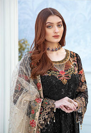 Latest embroidered chiffon dress 2020 in black and skin color # P2514