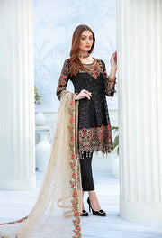 Latest embroidered chiffon dress 2020 in black and skin color 