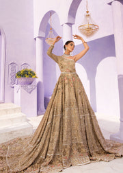 Latest Pakistani ﻿Embroidered bridal maxi 2020 in golden color # B3469