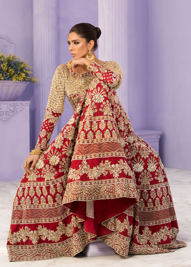 Latest Pakistani Embroidered bridal outfit 2020 in red color # B3467