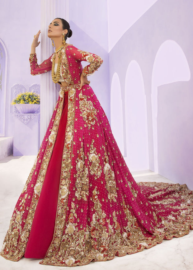 Latest Pakistani Embroidered bridal outfit online in pink color # B3468