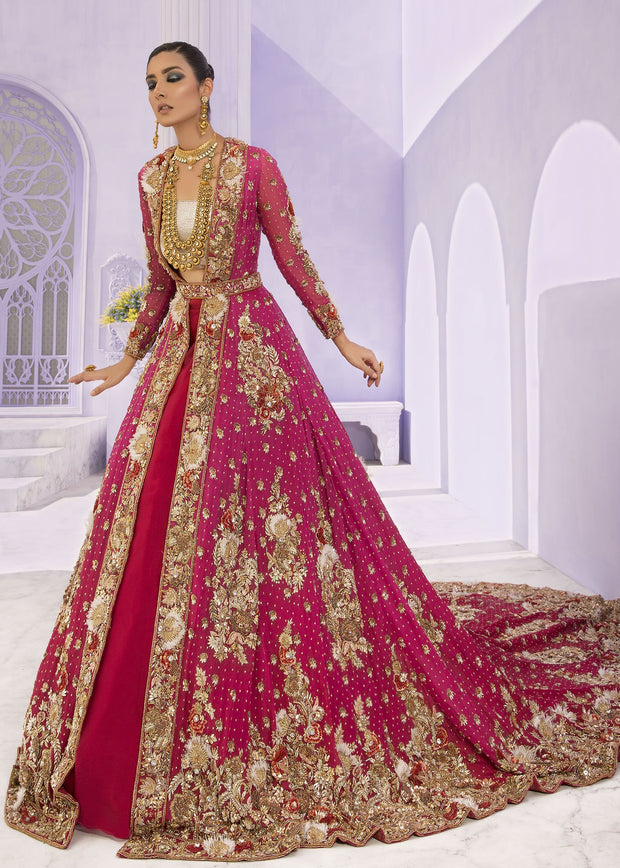 Latest Pakistani Embroidered bridal outfit online in pink color # B3468