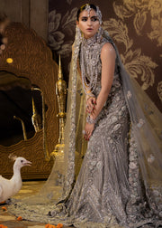 Latest Pakistani Embroidered online bridal Dress in beige grey color # B3471