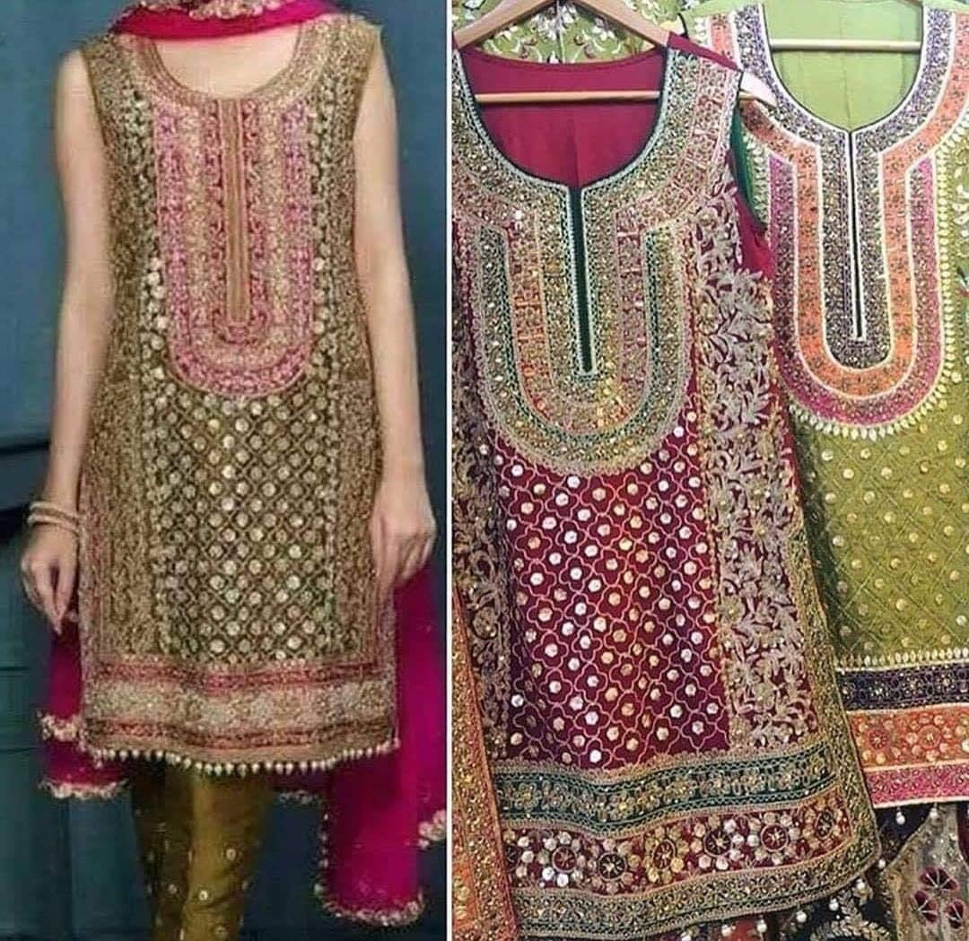 Mehndi Party Dress Tilla Threads Moti Sequance Gota Work Nameera by Farooq