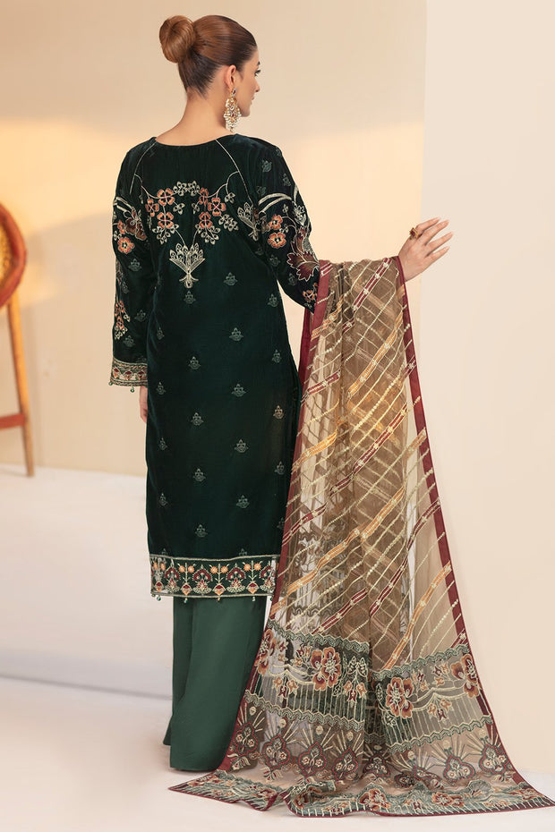 Fancy Velvet Salwar Kameez in Bottle Green Shade Online