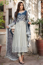 Fancy Eid Frock in Silver and Blue Color