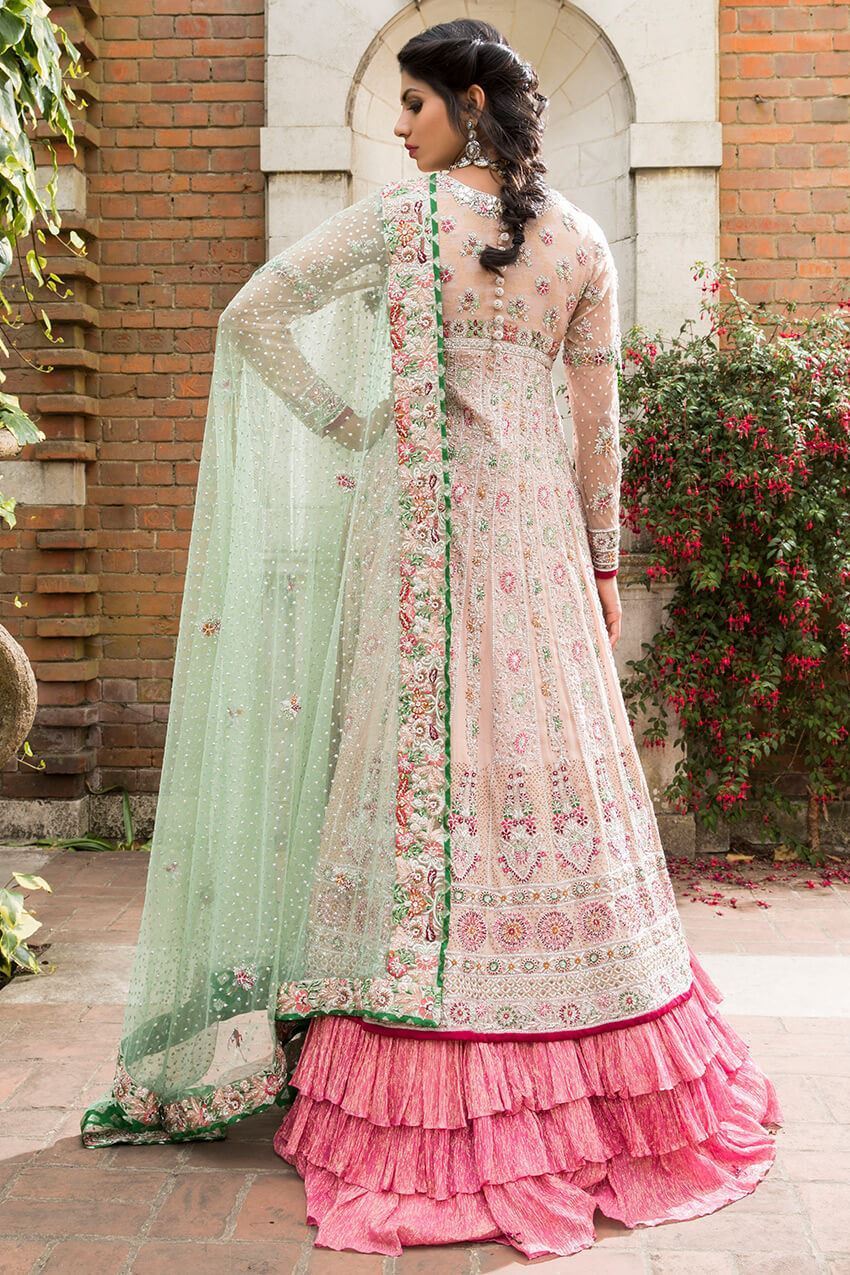 Elegant Pakistani fancy bridal dress in pink color B3306