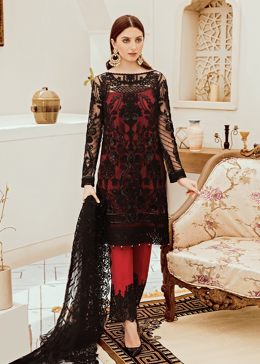 Fancy net dresses fully embellished with embroidery Nameera by Farooq