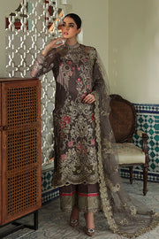 Festive Pakistani Eid Dress in Embroidered Chiffon Kameez Trouser and Net Dupatta Style