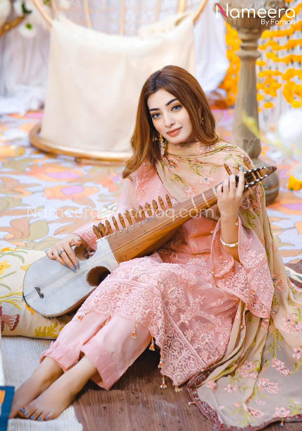 Formal Pakistani Dress Online in Pink Color by Designer – Nameera