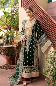 Formal Pakistani Dress in Bottle Green Shade