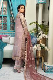 Latest chiffon embroidered girls eid dress in lavender and brown color # P2472