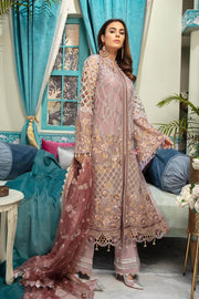 Latest chiffon embroidered girls eid dress in lavender and brown color