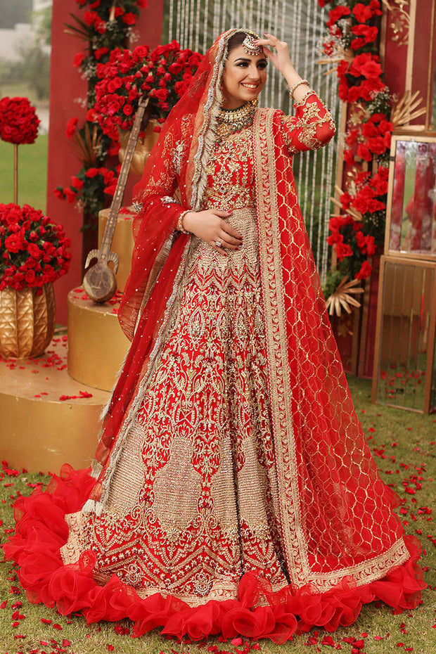 Banarasi silk bridal lehenga choli in Red colour 111
