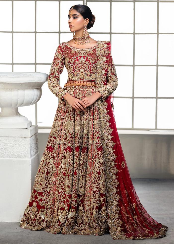 Embellished Red Golden Lehenga Bridal Combination Lehenga Choli ...