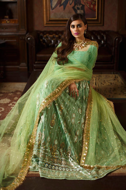 Green Lehenga Choli and Dupatta Pakistani Bridal Dress Online – Nameera ...