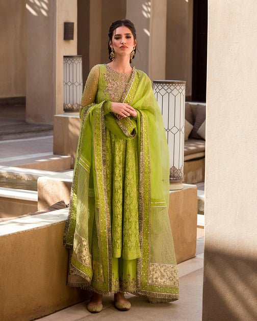 Green Long Frock Salwar for Pakistani Wedding Dresses – Nameera by Farooq