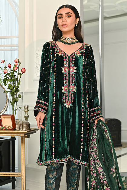 Green Velvet Ladies Salwar Kameez Pakistani Dress for Party Wear ...