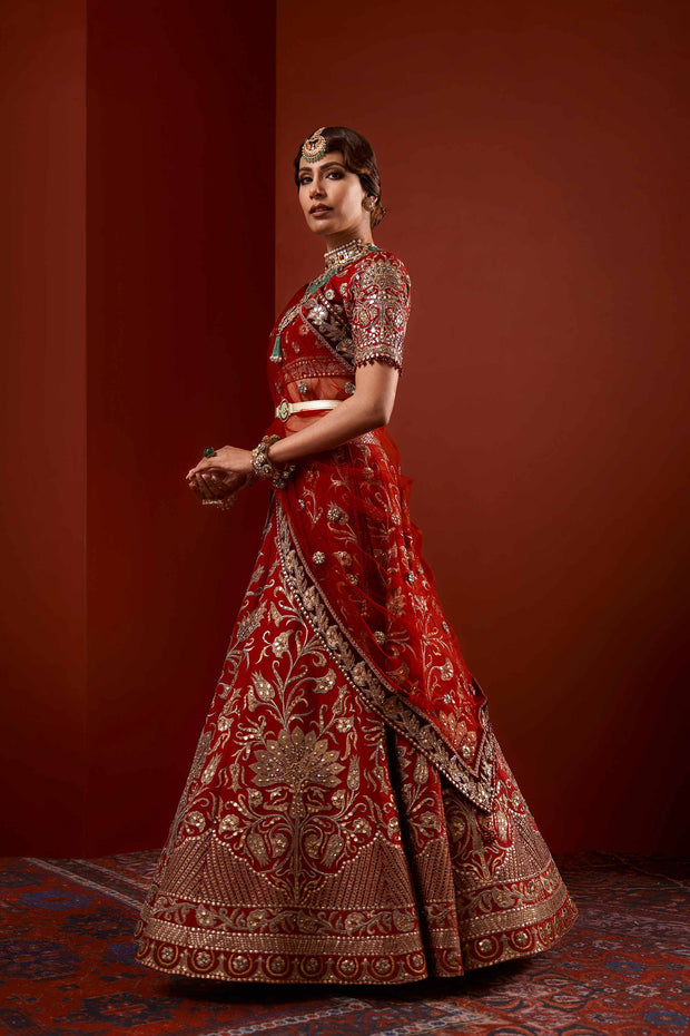 Heavy Bridal Red And Golden Lehenga Choli Dress For Barat Nameera By Farooq 