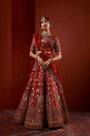 Heavy Bridal Red and Golden Lehenga Choli Dress 