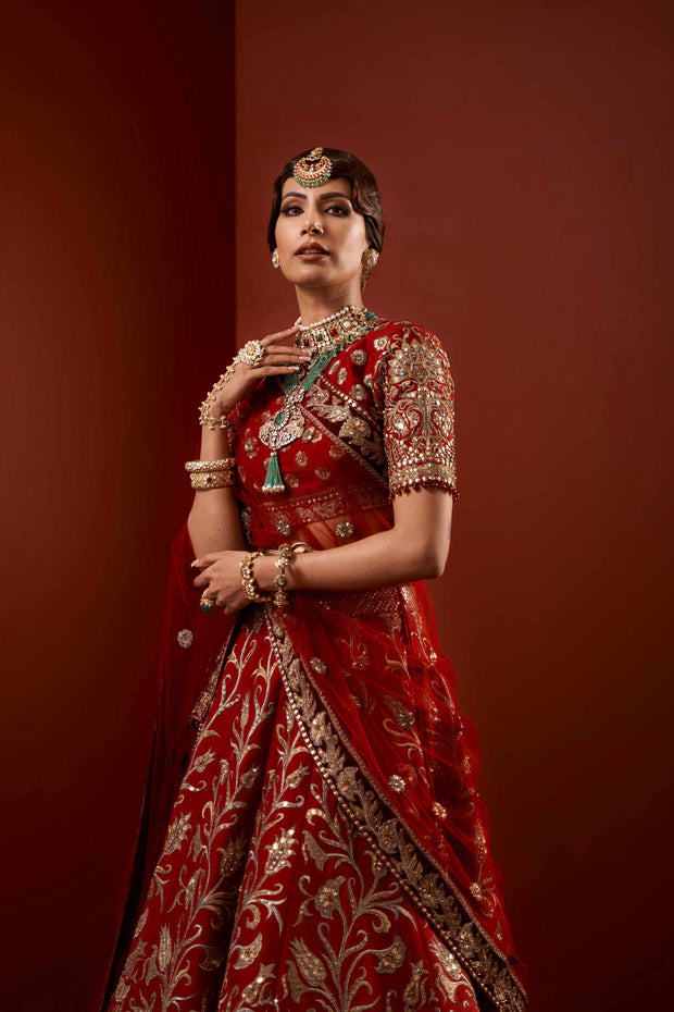 Heavy Bridal Red and Golden Lehenga Choli Dress for Barat – Nameera by ...