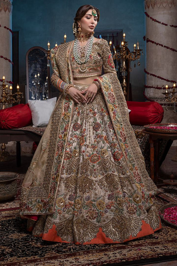 Heavy Raw Silk Ivory Lehenga Choli Bridal Dress